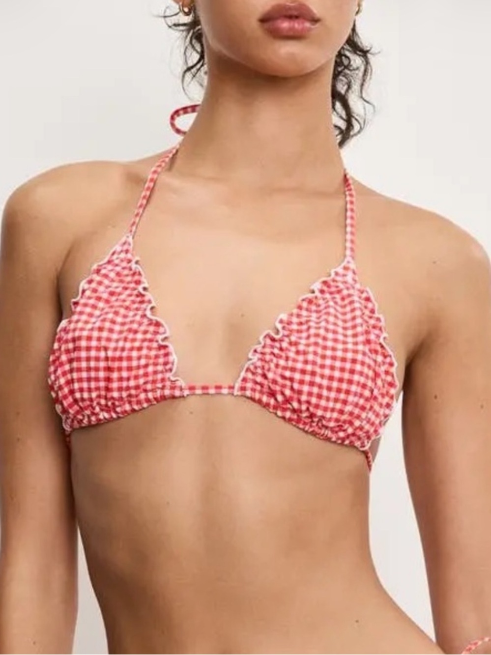New! Good American Gingham Lettice Edge Bikini Top Size Small 34399